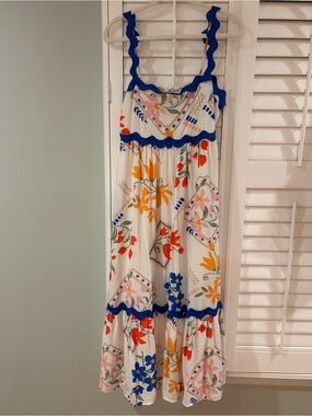 Blu Pepper White Floral Maxi Dress with Blue Trim